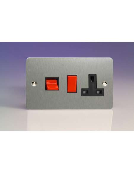 45A Cooker Switch & Switched Socket with Neon (Double Plate) Chrome