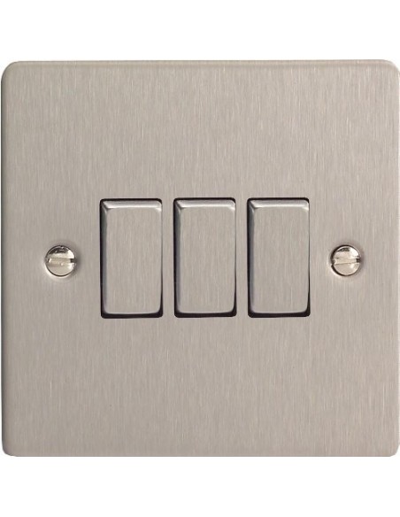 10A 3 Gang 2 Way Switch Brushed Chrome With Black Inserts 