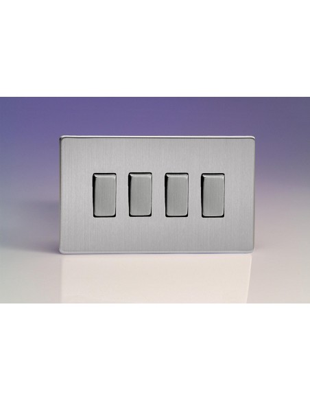10A 4 Gang 2 Way Switch Brushed Chrome With Black Inserts 