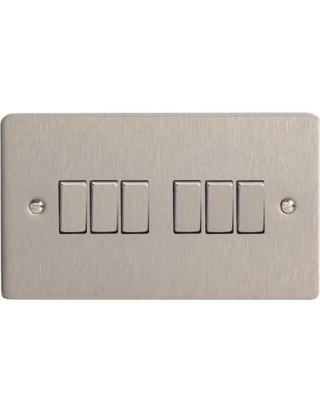 10A 6 Gang 2 Way Switch Brushed Chrome With Black Inserts 