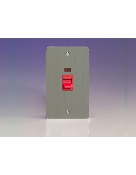 45A Cooker Switch with Neon (Double Plate) Brushed Chrome with Black Inserts