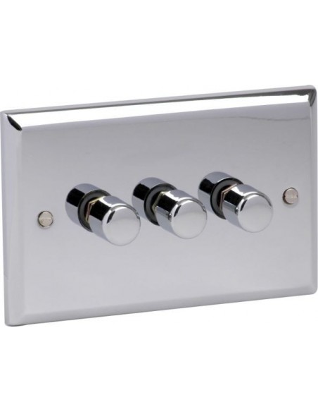 3 Gang 2 Way Push On/Off Rotary LED Dimmer Switch Mirror Chrome