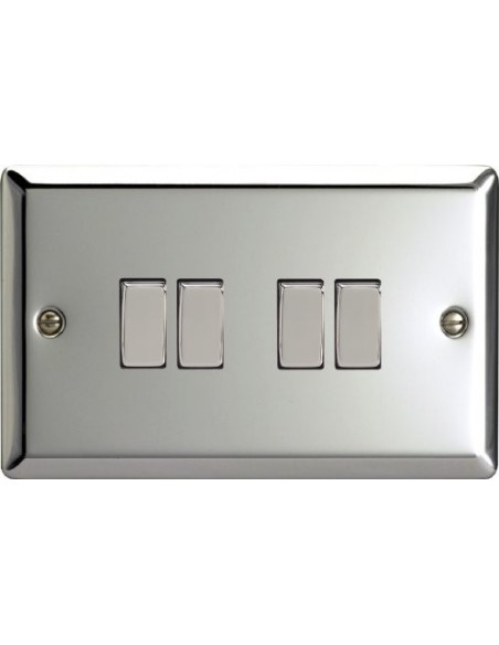 10A 4 Gang 2 Way Switch Mirror Chrome with White Inserts