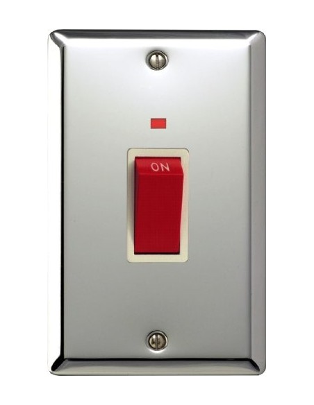 45A Cooker Switch with Neon (Double Plate) Mirror Chrome