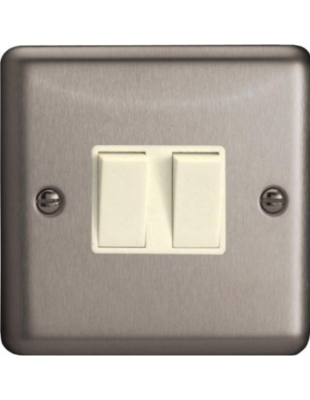 10A 2 Gang 2 Way Switch Matt Chrome with White Inserts