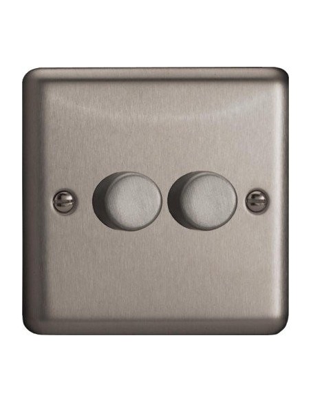 2 Gang 2 Way 250w Dimmer Switch Matt Chrome