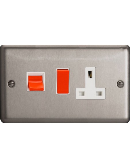 45A Cooker Switch & Switched Socket (Double Plate) Matt Chrome