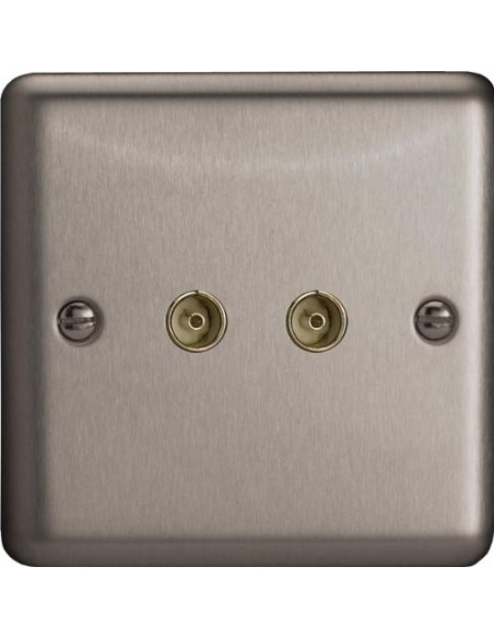 2 Gang Co-axial Socket Matt Chrome 