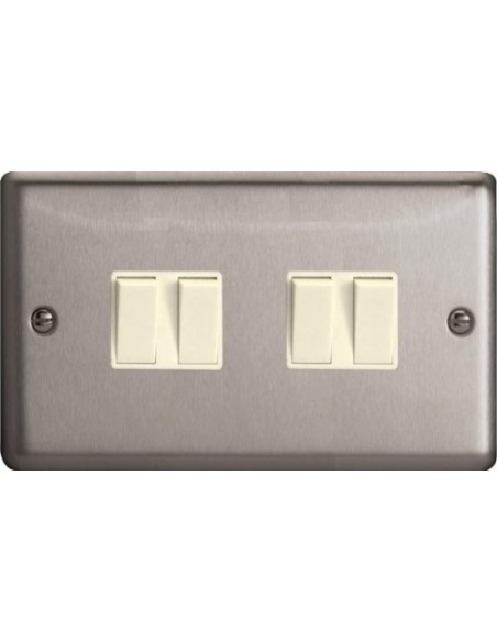 10A 4 Gang 2 Way Switch Matt Chrome with White Inserts