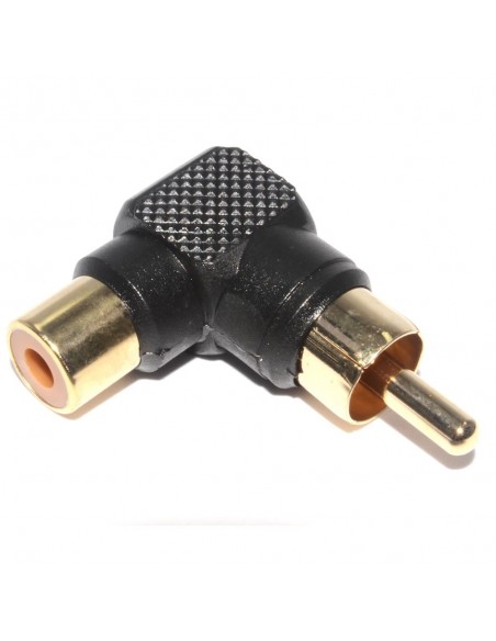 PHONO PLUG TO PHONO SOCKET -RIGHT ANGLE ADAPTOR (BLACK)  