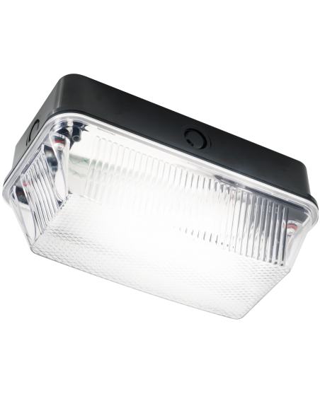 IP65 60W B22 Bulkhead with Clear Prismatic Diffuser and Black Plastic Base