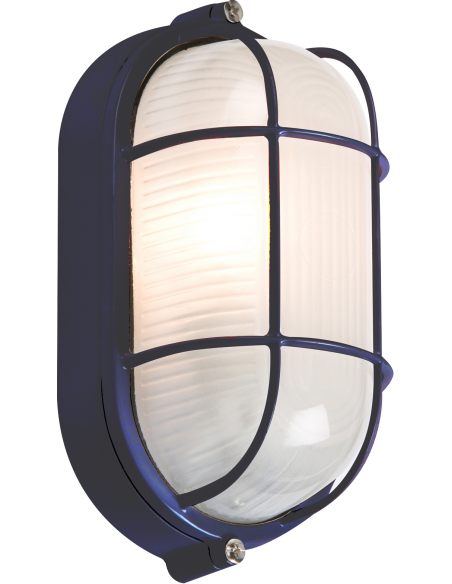 IP54 60W Black Oval Bulkhead with wire Guard and Glass Diffuser