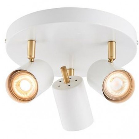 Gull 3 Light Round Spotlight - Matt White & Brushed Brass Plate