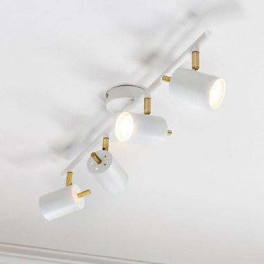Gull 4 Bar Spotlight - Matt White & Brushed Brass Plate