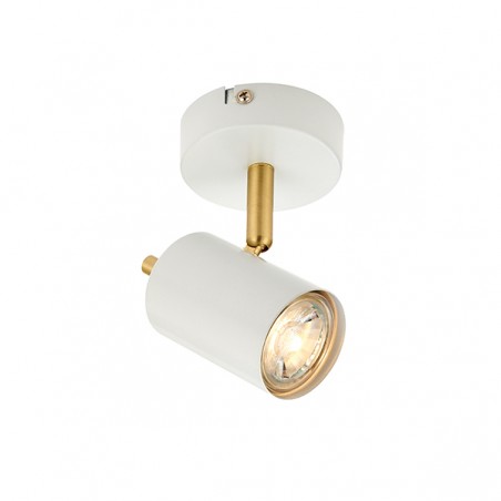 Gull Single Spot Light - Matt White & Brushed Brass Plate