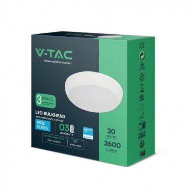 20w LED Emergency Bulkhead with Emergency Battery & Sensor - Switchable wattage & colour temperature