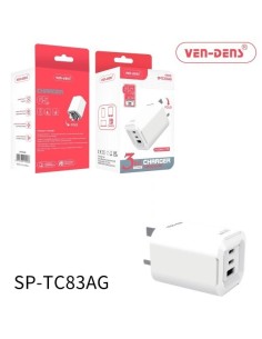 65W Fast Plug Charger 3 in1 - Dual USB C + USB A