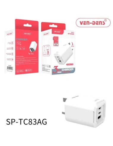 65W Fast Plug Charger 3 in1 - Dual USB C + USB A