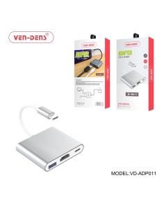 3 in 1 USB C Plug to USB C + USB A + HDMI Socket Adaptor