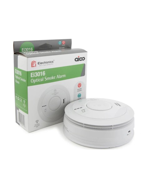 Ei3016 Mains Interlinked Optical Smoke Alarm with 10 year Rechargeable Lithium Cell Back-up