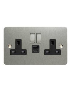 2-Gang 13A Single Pole Switched Socket with 20W Shared USB A & C Charging Ports