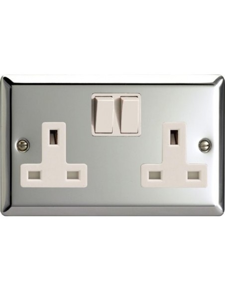 13A 2 Gang Switched Socket Mirror Chrome