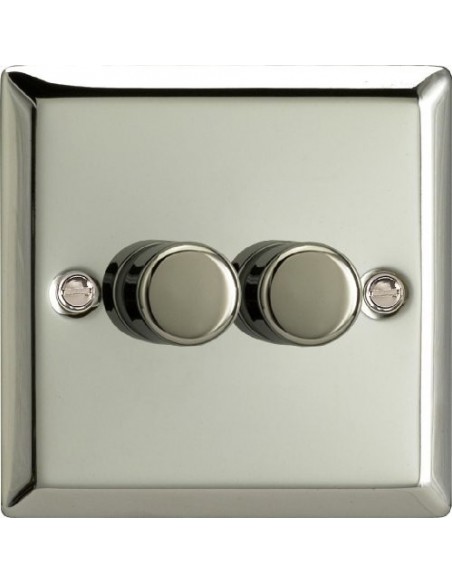 2 Gang 2 Way Push On/Off Rotary LED Dimmer Switch Mirror Chrome