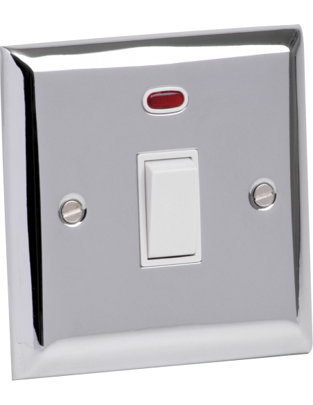 20A Double Pole Switch with Neon Mirror Chrome
