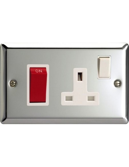 45A Cooker Switch & Switched Socket (Double Plate) Mirror Chrome