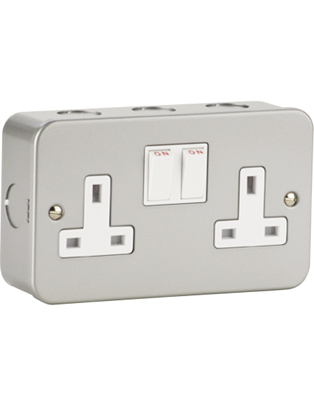 Metal Clad - 13A 2 Gang Switched Socket c/w Surface Box
